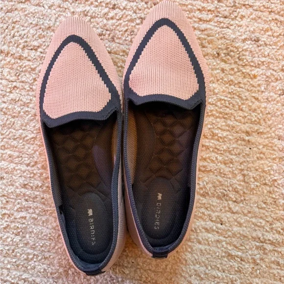 Birdies Blackbird Flats Size 7 Antique Pink Navy Trim Comfort Loafers - Picture 2 of 10